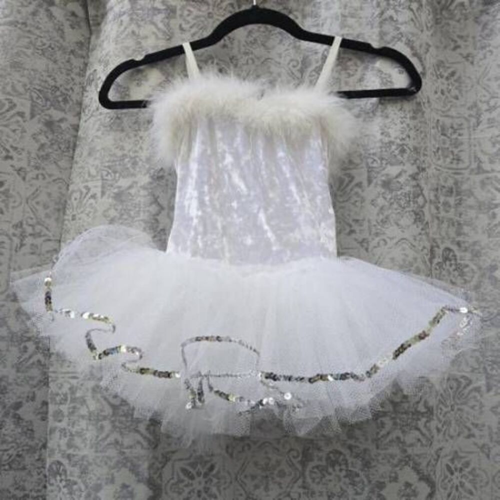 Cicci ballet dance costume leotard white bunny Child small crushed velvet tulle